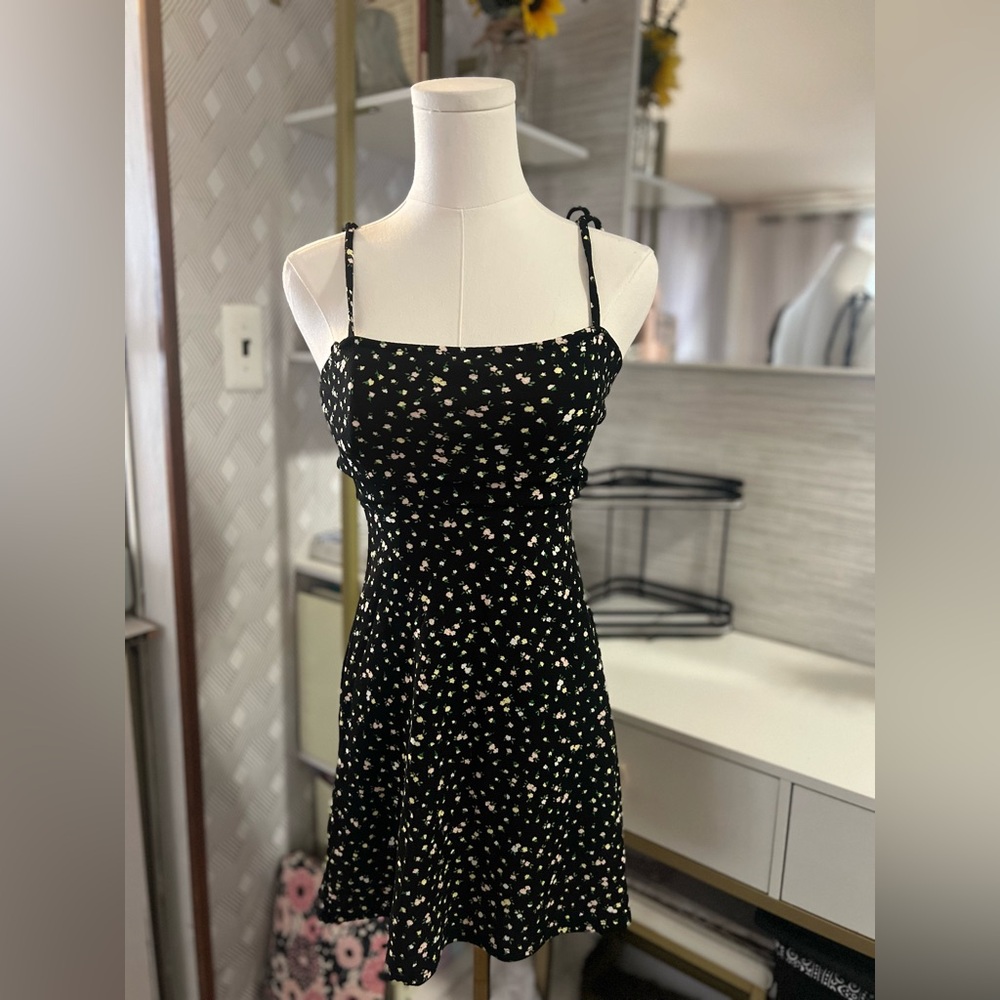 NWOT Divided Black Mini Dress with Floral Pattern